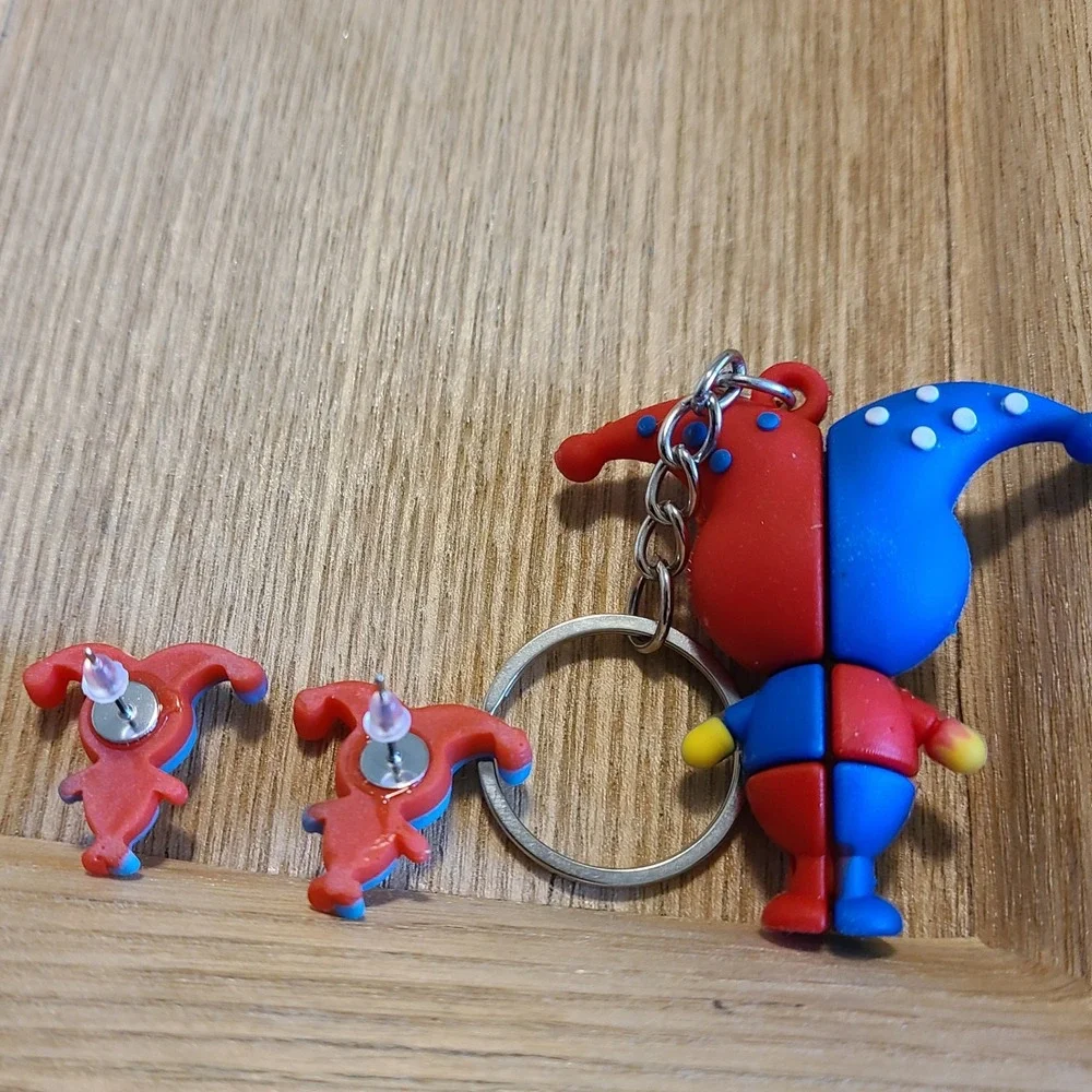 Handmade Clown‎ Keychain and Earrings Set - Fun Colorful Kids Jewelry